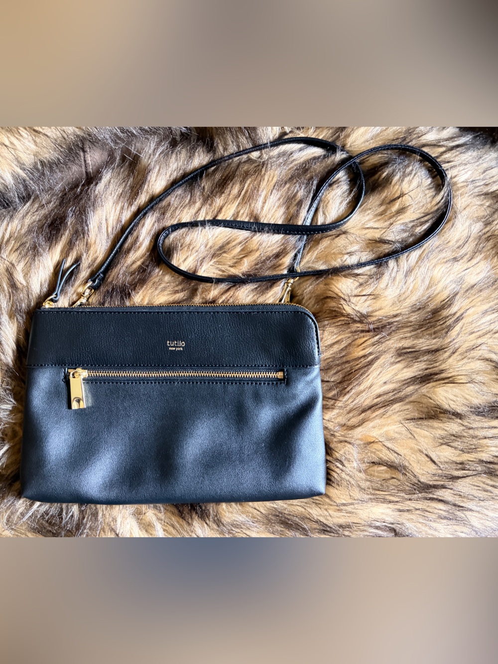 Tutilo Black Crossbody Bag with Gold Hardware